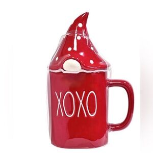 NEW Rae Dunn Red XOXO Coffee Mug With Gnome Topper Lid Valentine’s Day